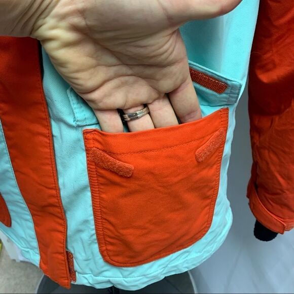 ORAGE youth unisex winter ski jacket hooded 14 XL orange light blue - Picture 8 of 15